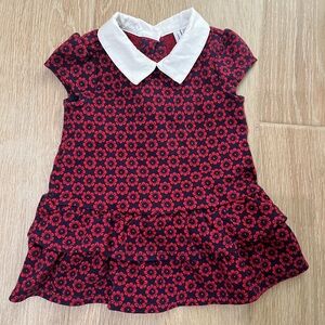 Janie and Jack Navy and Red Floral Dress with White Collar Ruffle detail